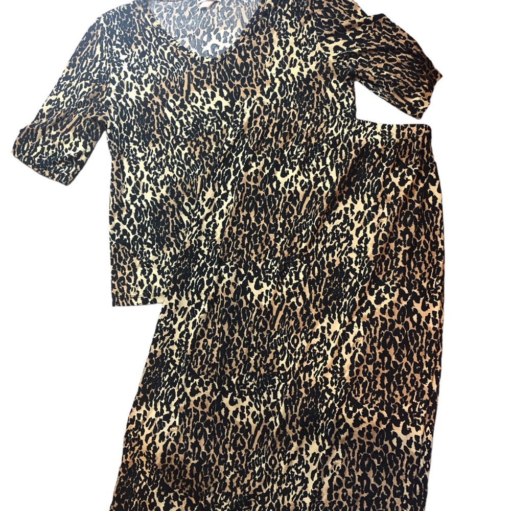 LEOPARD SKIRT & TOP by I.N. STUDIO Made in USA polyspandex elastic waist